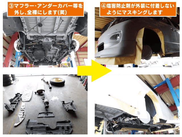 上越市の中古車販売店　東自動車商会は塩害防止コーティングも行なっております　塩害防止コーティング処理、パーツ分解